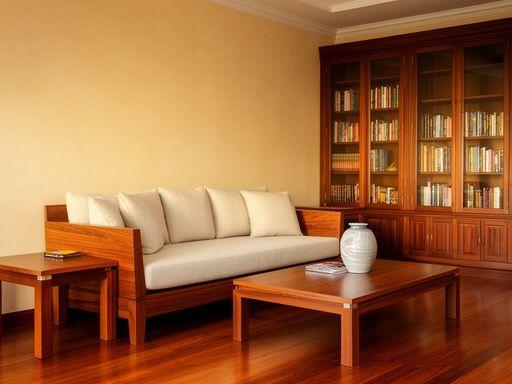 A completed Cleariqo Atelier living room with a custom sofa, side tables and bookcase in soft afternoon light